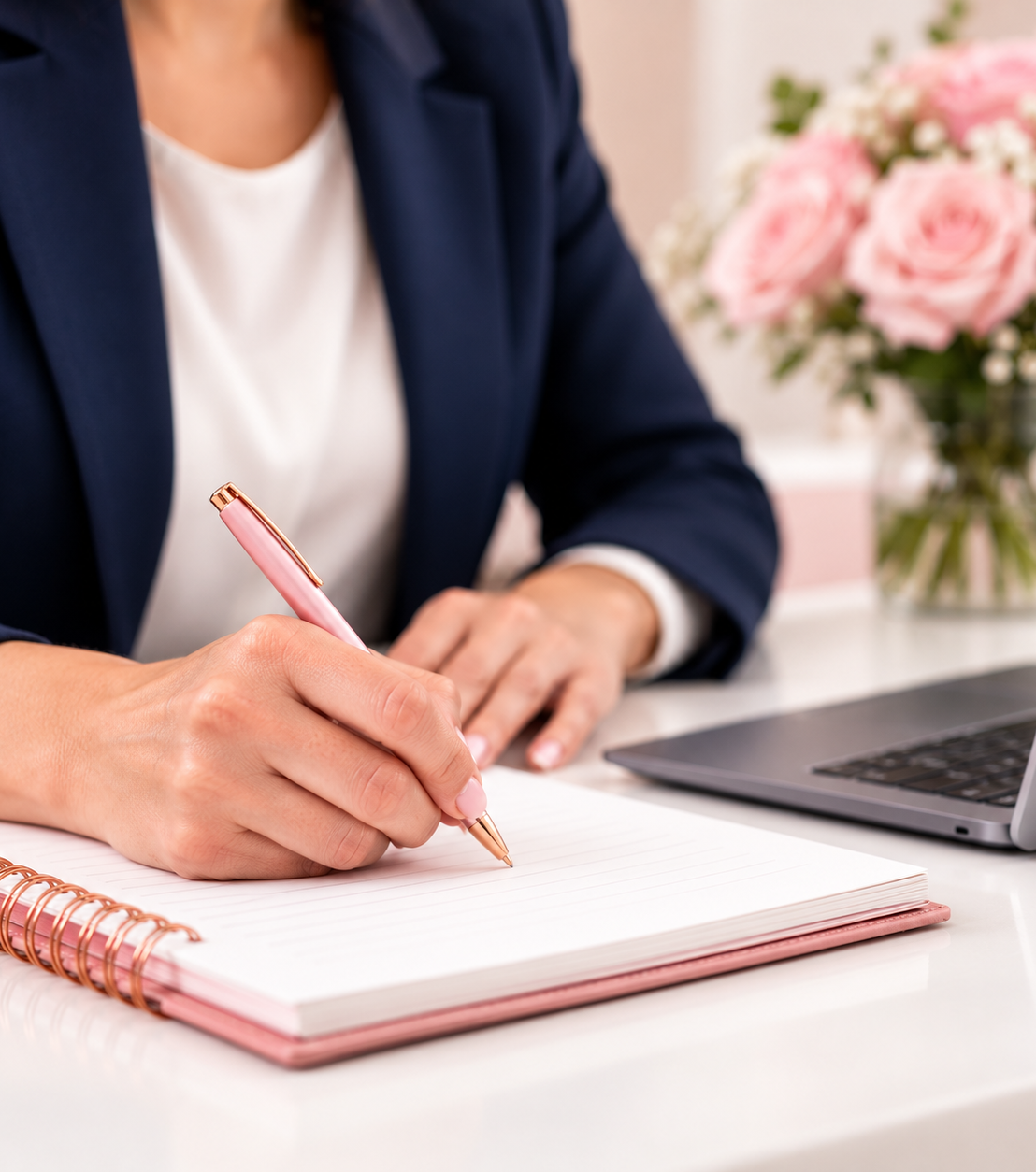 Administratieve ondersteuning aan een werkplek met laptop en notitieboek